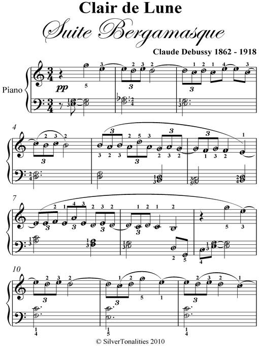 Clair De Lune Easy Elementary Piano Sheet Music Bridges Overdrive